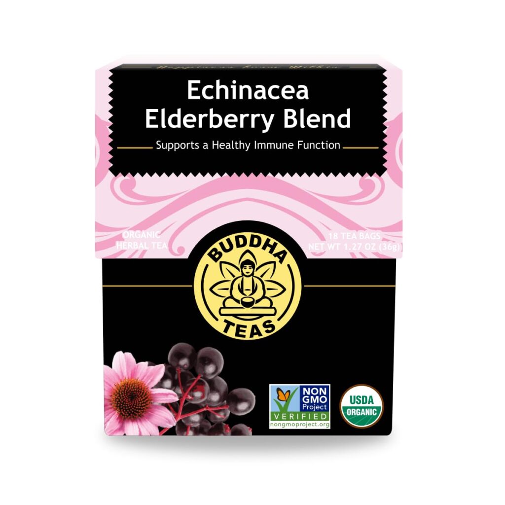 Organic Buddha Teas Echinacea Elderberry Blend Tea - OU Kosher & Non-GMO - 18 Tea Bags